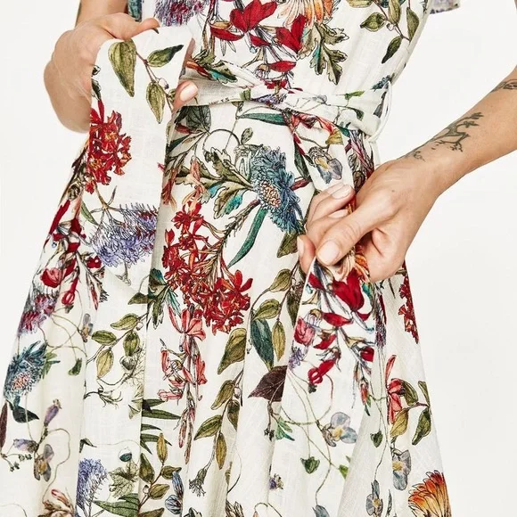 Zara Floral Button Down Off The Shoulder Dress - Picture 5 of 13